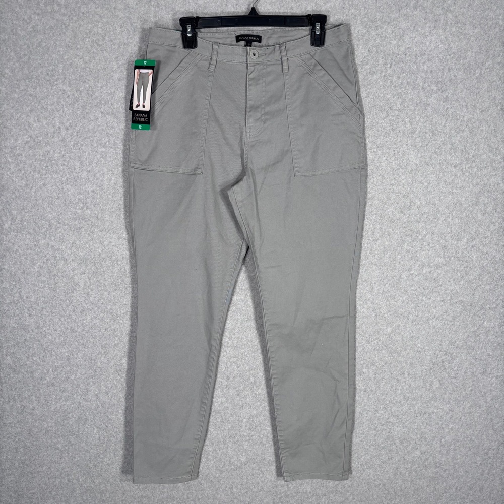 NEW Banana Republic Utility Cargo Pants 12 Gray High‎ Rise Twill Stretch GORP